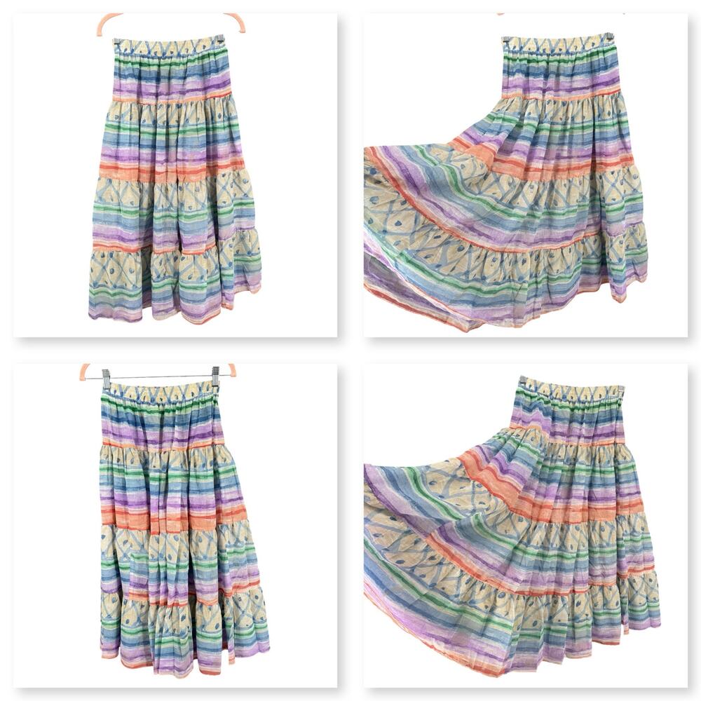 Vintage 80s 90s NOS Two Potato Tiered Midi Skirt XS Pastel Boho Coastal Sheer - Picture 3 of 9